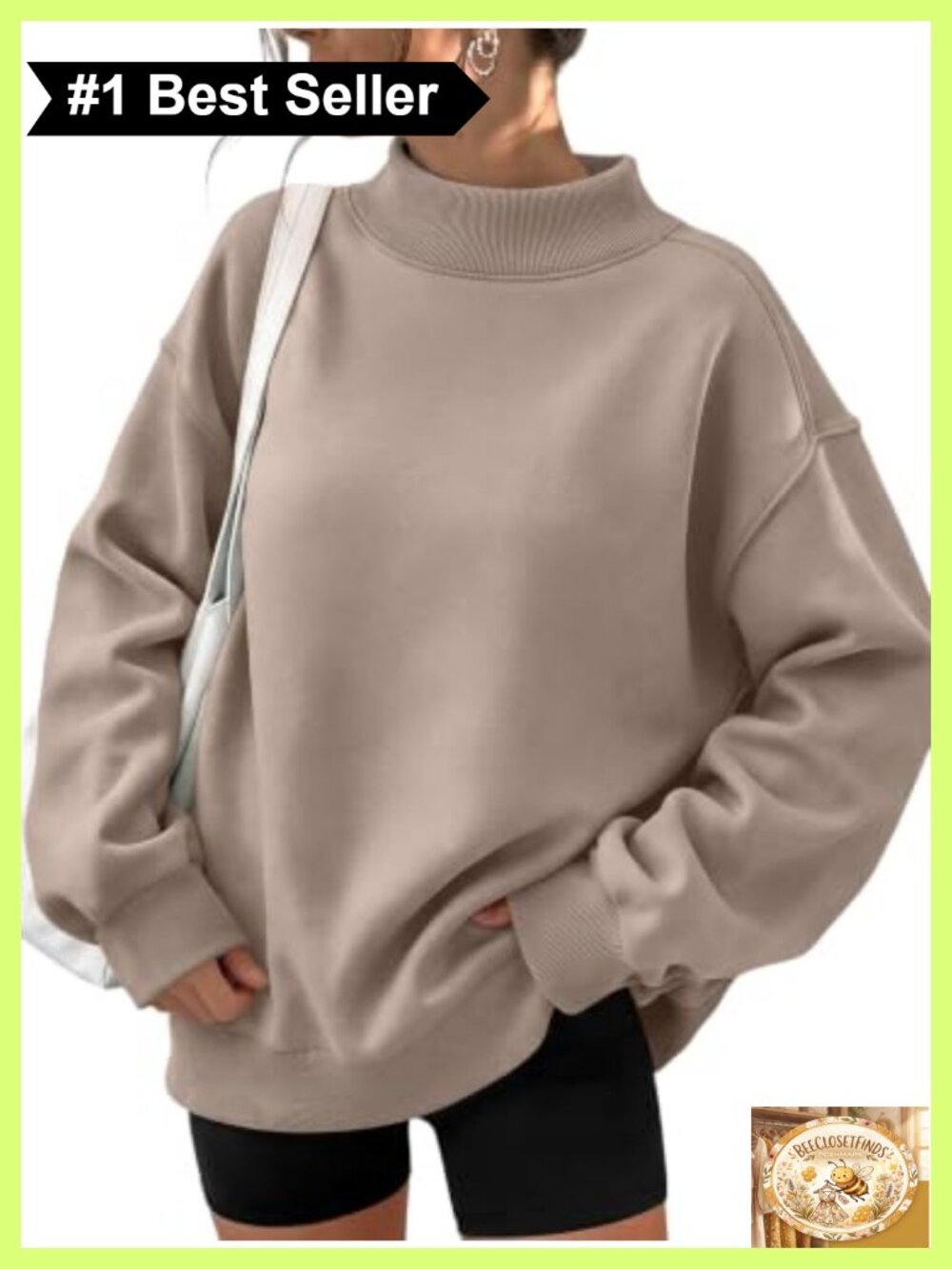 Mock Neck Oversized Sweatshirt Cotton Polyester Fleece Lined Casual Pullover